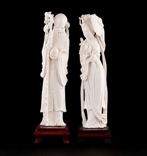 IVORY CARVINGS OF SHOULAO & GUANYIN