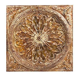 * A Large Painted Pressed Metal Ceiling Medallion 48 x 48 inches.