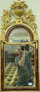 Louis XV mahogany trumeau mirror, mahogany two part with gilt urn crest above demilune mirror panel.  height 40 1/2 inches, w