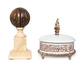 * Two Contemporary Decorative Articles Height of orb 10 inches.