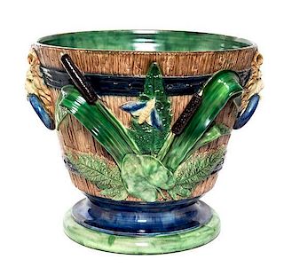 * A Large Palissy Majolica Jardiniere Height 16 x diameter 17 inches.