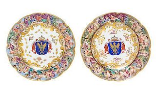 * A Pair of Capodimonte Porcelain Chargers Diameter 11 1/8 inches.