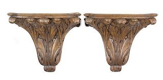 * A Pair of Carved Oak Wall Brackets Height 15 5/8 inches.