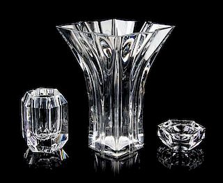 * Three Baccarat Glass Table Articles Height of tallest 8 inches.