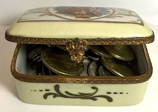 Magnificent Enameled Antique Box Full Of Coins