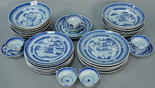 Thirty-six piece Chinese export porcelain Nanking and Canton, near matching blue and white group to include a set of twelve l