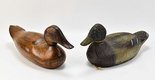 TWO VINTAGE WOOD-CARVED DUCK DECOYS