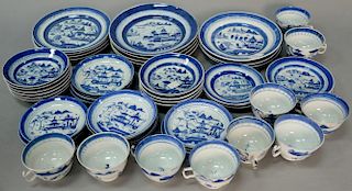 Fifty piece group of Chinese export porcelain Nanking and Canton near matching blue and white group to include a set of four 