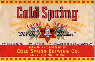 1937 Cold Spring Lager Beer 12oz CS75-19 Cold Spring Minnesota