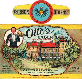 1933 Otto's Lager Beer 12oz CS86-23 Mantorville Minnesota