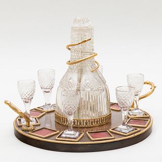 Assembled Gilt-Metal-Mounted Wood, Leather and Cut Glass Drinks Service