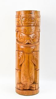 HAND-CARVED WOOD TOTEM POLE