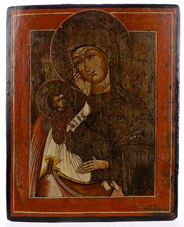 RUSSIAN ORTHODOX LARGE MADONNA AND CHILD ICON PAINTING