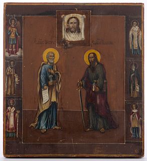 RUSSIAN ORTHODOX ST. PETER AND PAUL MULTIPARTITE ICON PAINTING