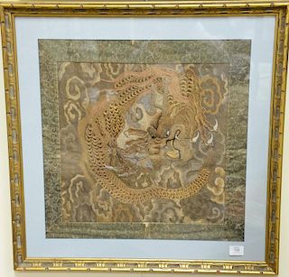 Chinese embroidered dragon kesi embroidered with silk and gold threads. 
sight size 21 1/2" x 21 1/2"