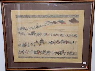 Large watercolor on silk of Chinese parade signed lower right. 
25" x 33"
