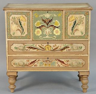 Federal lift top chest over two drawers set on turned legs, circa 1830. 
(repainted) 
height 37 1/2 inches, width 35 3/4 inch