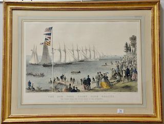Currier & Ives  large folio hand colored lithograph  "The New York Yacht Club Regatta"  The Start from the Stake Boat in the 