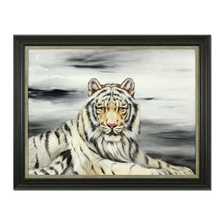 Martin Katon, "White Tiger" Framed Original Oil Painting on Canvas, Hand Signed with Letter of Authenticity.
