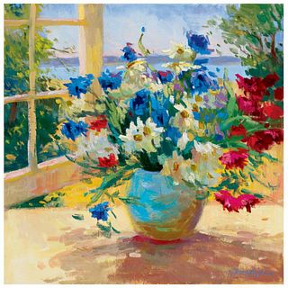 S. Burkett Kaiser, "Daises and Pansies" Limited Edition on Canvas, Numbered and Hand Signed with Letter of Authenticity.