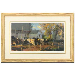 Dan Gerhartz, "Evening Holsteins" Framed Limited Edition, Numbered 44/195 and Hand Signed with Letter of Authenticity.
