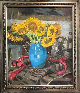 Boris Tyomkin- Oil on canvas "Sunflowers"