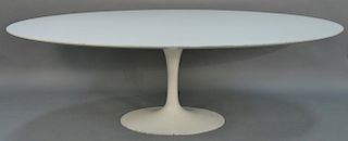 Large Eero Saarinen Knoll International tulip dining table having enameled steel base and oval laminate top. 
height 29 inche