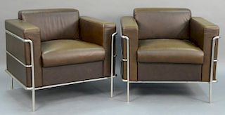 Large scale pair of Le Corbusier leather chairs. 
height 36 1/2 inches, seat height 23 inches