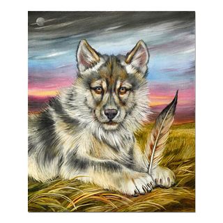 Martin Katon, "Wolf Puppy" Original Oil Painting on Canvas Hand Signed with Letter of Authenticity.