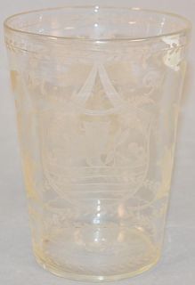 Flip glass with etched designs and dated 1791. 
height 8 1/2 inches
