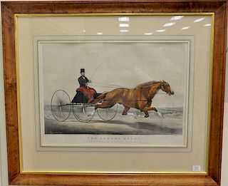 Currier & Ives  large folio hand colored lithograph  "The Auburn Horse"  Entered according to act of Congress 1866  after J..