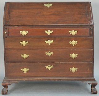 Chippendale cherry desk having slant front over four drawers set on ball and claw feet, circa 1780. 
height 43 inches, width 