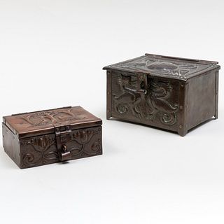 Two J.P. Pearson Repoussé Metal Table Boxes
