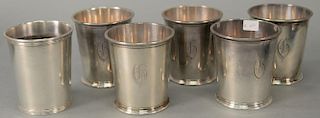Six sterling silver cups, monogrammed (one is non matching). 
25.6 troy ounces