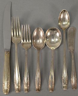 Sterling silver flatware set by Wallace, 93 total pieces to include 12 dinner forks, 12 luncheon forks, 8 soups, 6 ice tea sp
