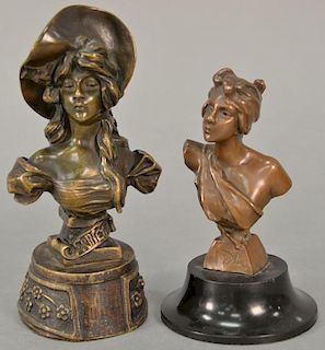 Emmanuel Villanis (1880-1920) 
two Art Nouveau bronze busts including 
bronze bust of woman 
Ida  
signed on back: E. Villani