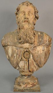 Male Saint with Beard  carved reliquary bust remnant of gesso and polychrome left  16th/17th century  height 31 inches