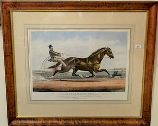 Currier & Ives  large folio hand colored lithograph  "Trotting Stallion George M. Patchen Jr. of California"  Entered accordi