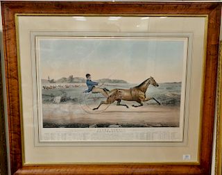 Currier & Ives  large folio hand colored lithograph  "The Celebrated Mare Flora Temple, the Queen of the Turf " Entered accor