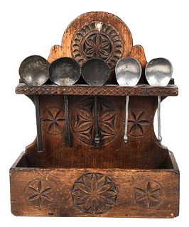 Chip Carved Spoon Rack with Five Spoons