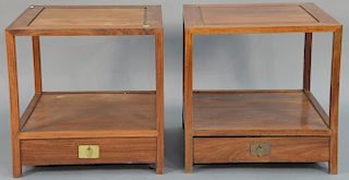 Pair of Chinese hardwood tables with a drawer. 
height 22 inches, top: 22" x 22"