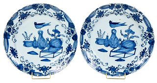 Pair of Dutch Delftware Blue and White Deep Dishes