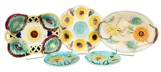 Five Sunflower Decorated Majolica Plates