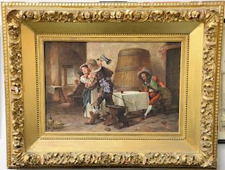 Milesi (19th Century Italian) 
oil on canvas 
Drinking at the Tavern 
signed lower right: L. Milesi
17 1/2" x 24 1/2"