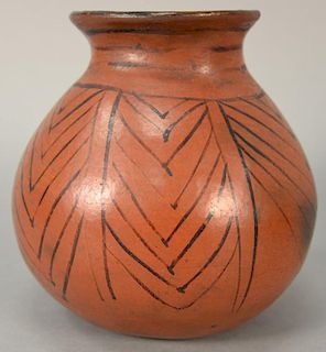 Southwest U.S. Indian pottery pot, red with black geometric designs. 
(rim chips) 
height 8 1/2 inches