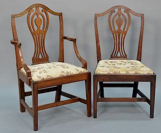 Set of six Federal mahogany dining chairs each with CT style back with urn and slip seats set on squared tapered legs, circa 