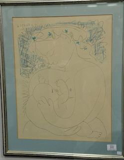 After Pablo Picasso 
print 
Motherhood 
signed in lithograph 
sight size 20 1/2" x 16"