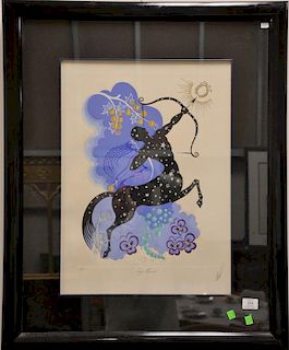 Erte (1892-1990) 
colored lithograph 
Sagittarius 
numbered in pencil lower left: 242/350 
pencil signed lower right: Erte 
s