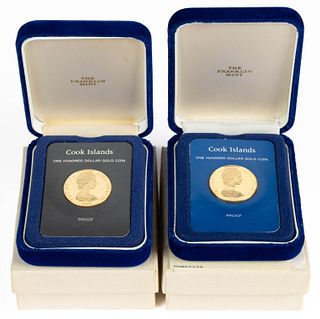COOK ISLANDS PROOF GOLD COINS, LOT OF TWO