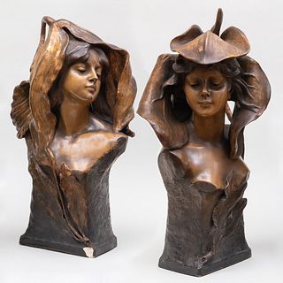 Pair of Goldscheider Patinated Ceramic Busts